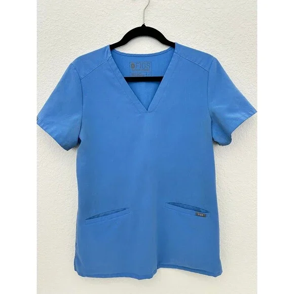 FIGS Technical Collection Womens Scrub Top Size S Blue Short Sleeve V Neck Stain - Picture 2 of 11